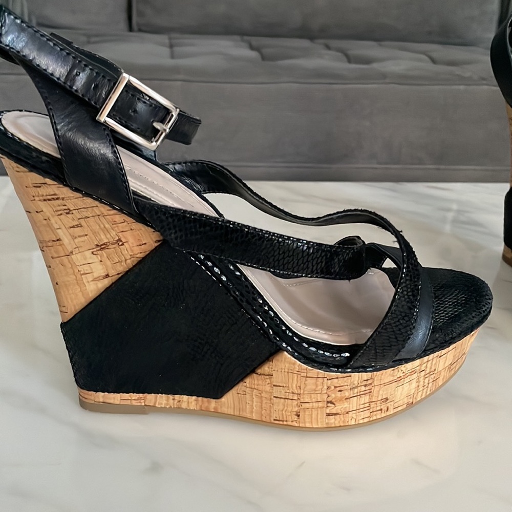 BCBG Generation black wedges with crisscross detail